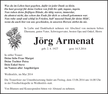 Traueranzeige von Jörg Armenat von Mitteldeutsche Zeitung